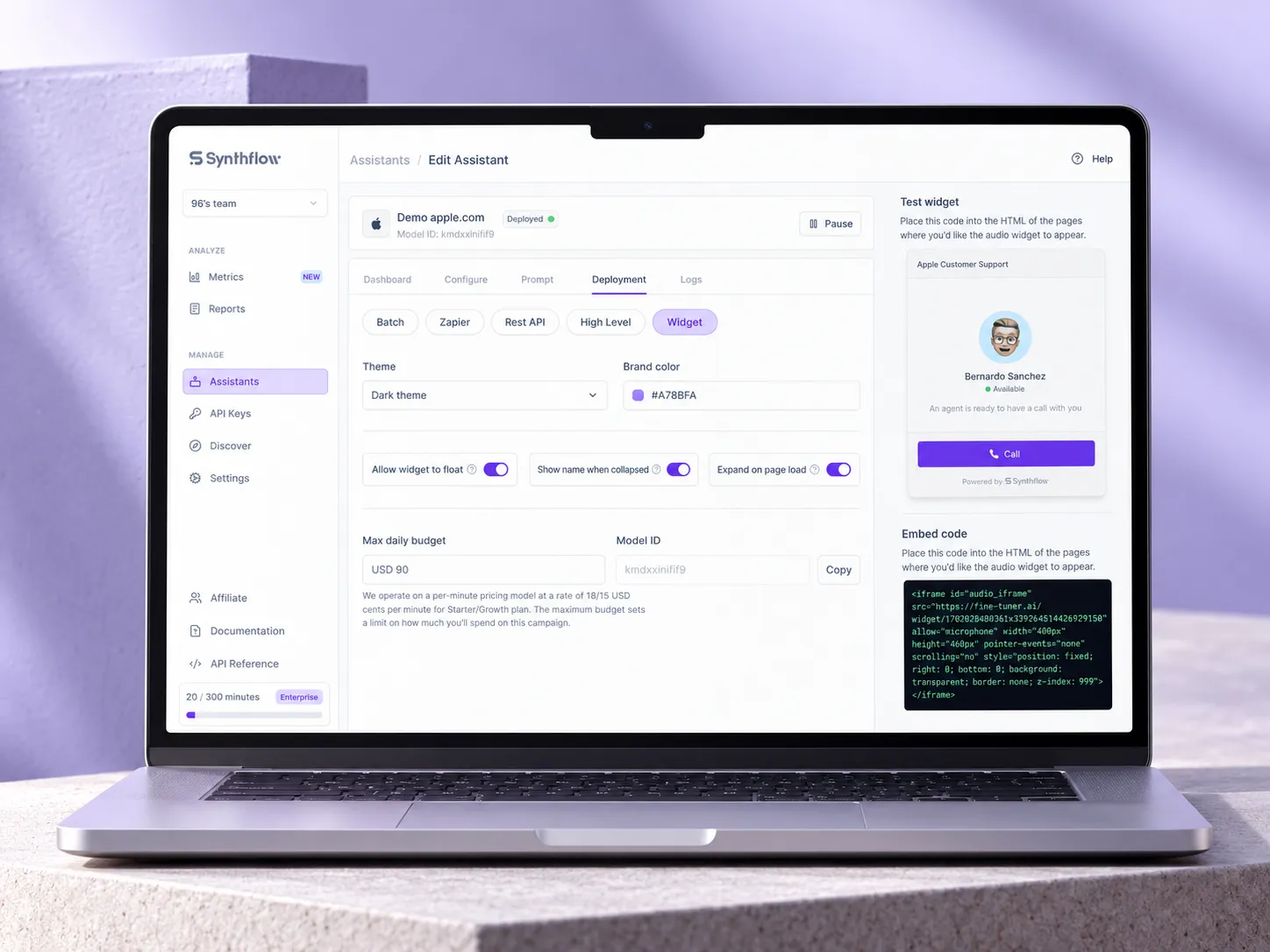 Synthflow, web app design